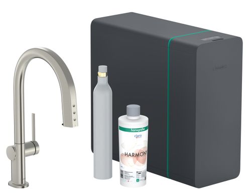 Hansgrohe-HG-Aqittura-M91-SodaSystem-210-Ausziehauslauf-1jet-sBox-Starter-Set-Edelstahl-Finish-76806800 gallery number 1